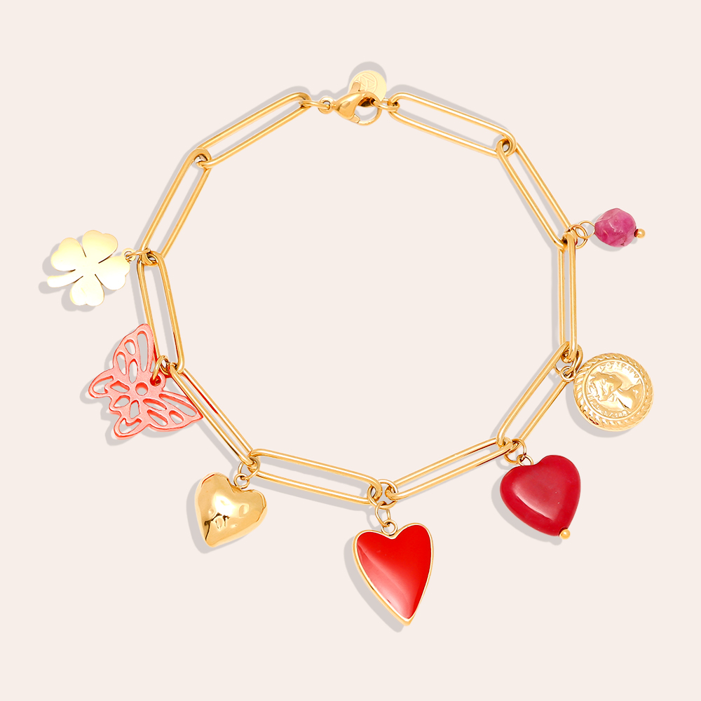 21cm Red Charms Edelstahl Armband 