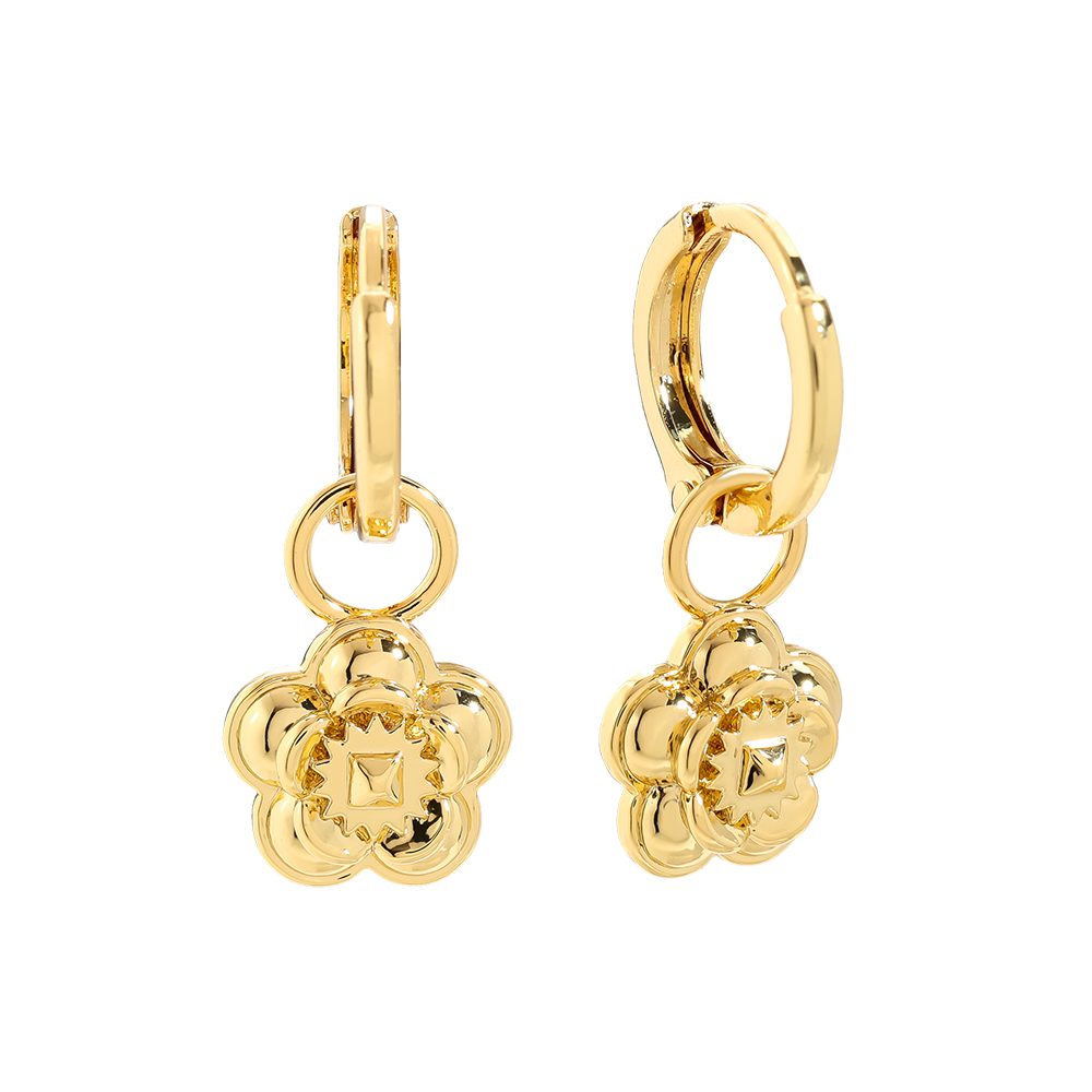 2.4cm 3D Flowers Diamond Vergoldete Ohrringe