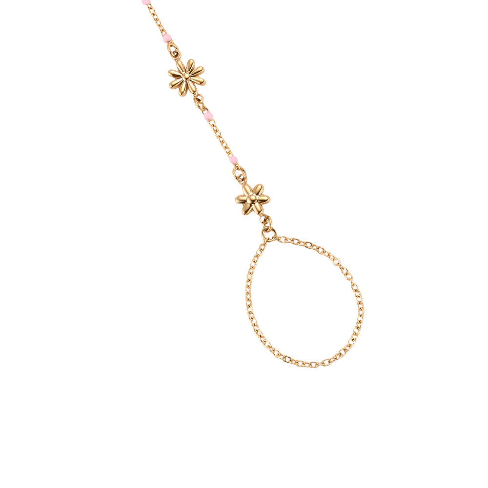 17cm Blume und kleine rosa Perlen Handkette Edelstahl Armband     