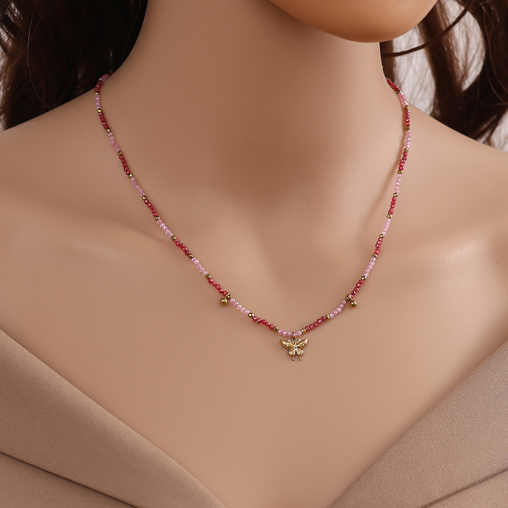 40cm Kristallkette mit Schmetterling Edelstahl Halskette 