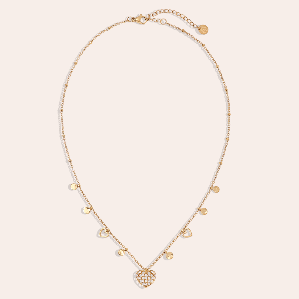 40cm Netz Herz Strassstein Charm Edelstahl Halskette 