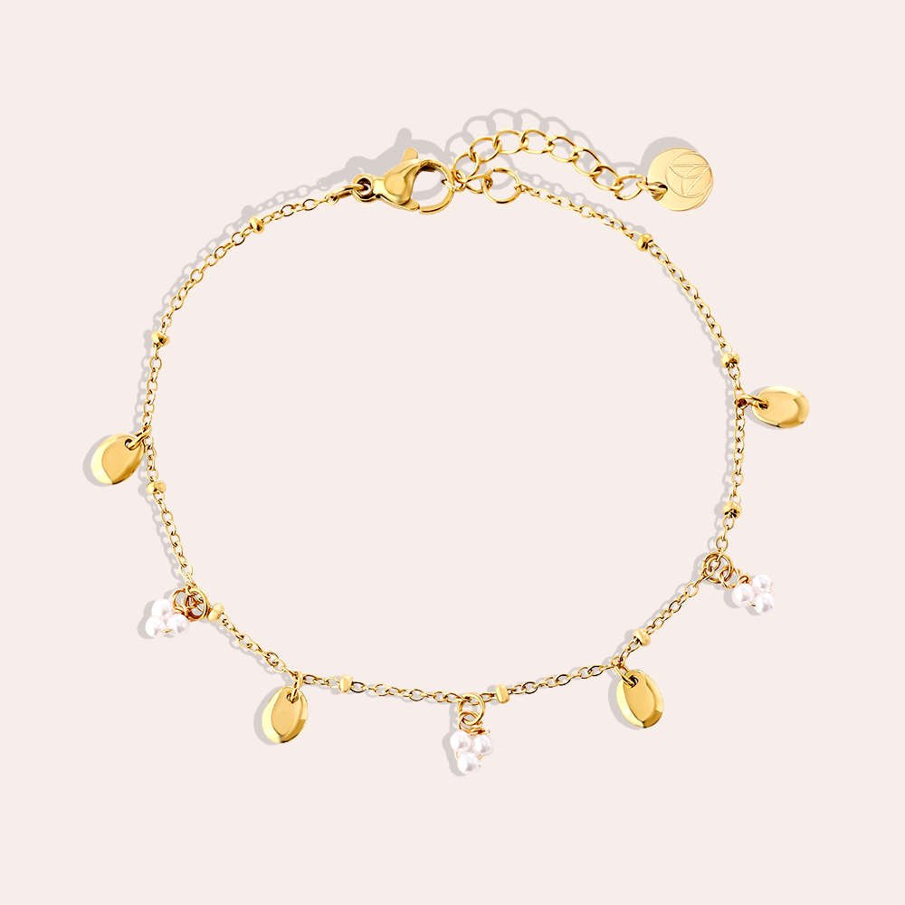 17cm Pearl Flower And Dot Edelstahl Armband   
