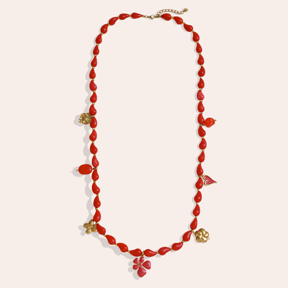 89cm Kette mit Harztropfen und goldenen Schmetterling, Blume, Herz Edelstahl Halskette     