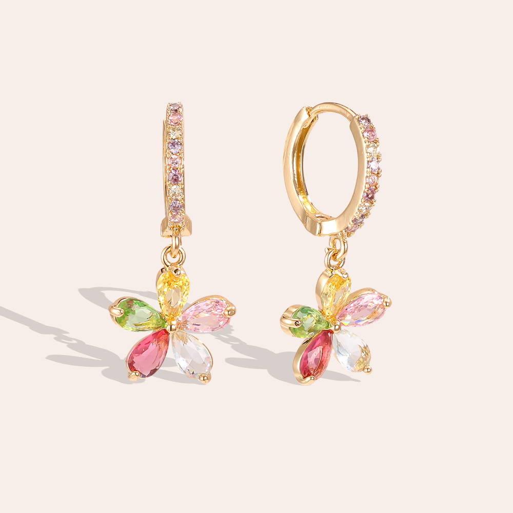 Vergoldete Ohrringe 26mm Zirkonia Blume  