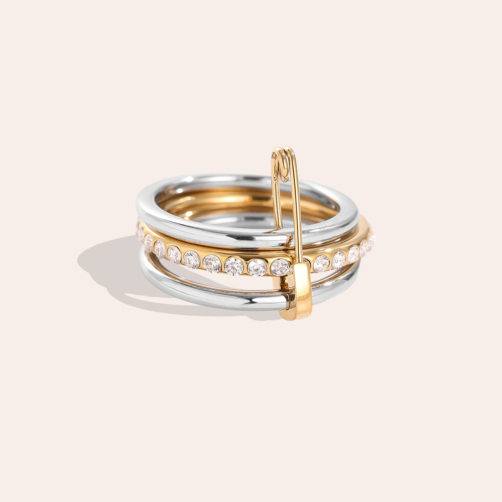 Three Layer Gold And Silver Diamond Ring Set Edelstahl Ring            