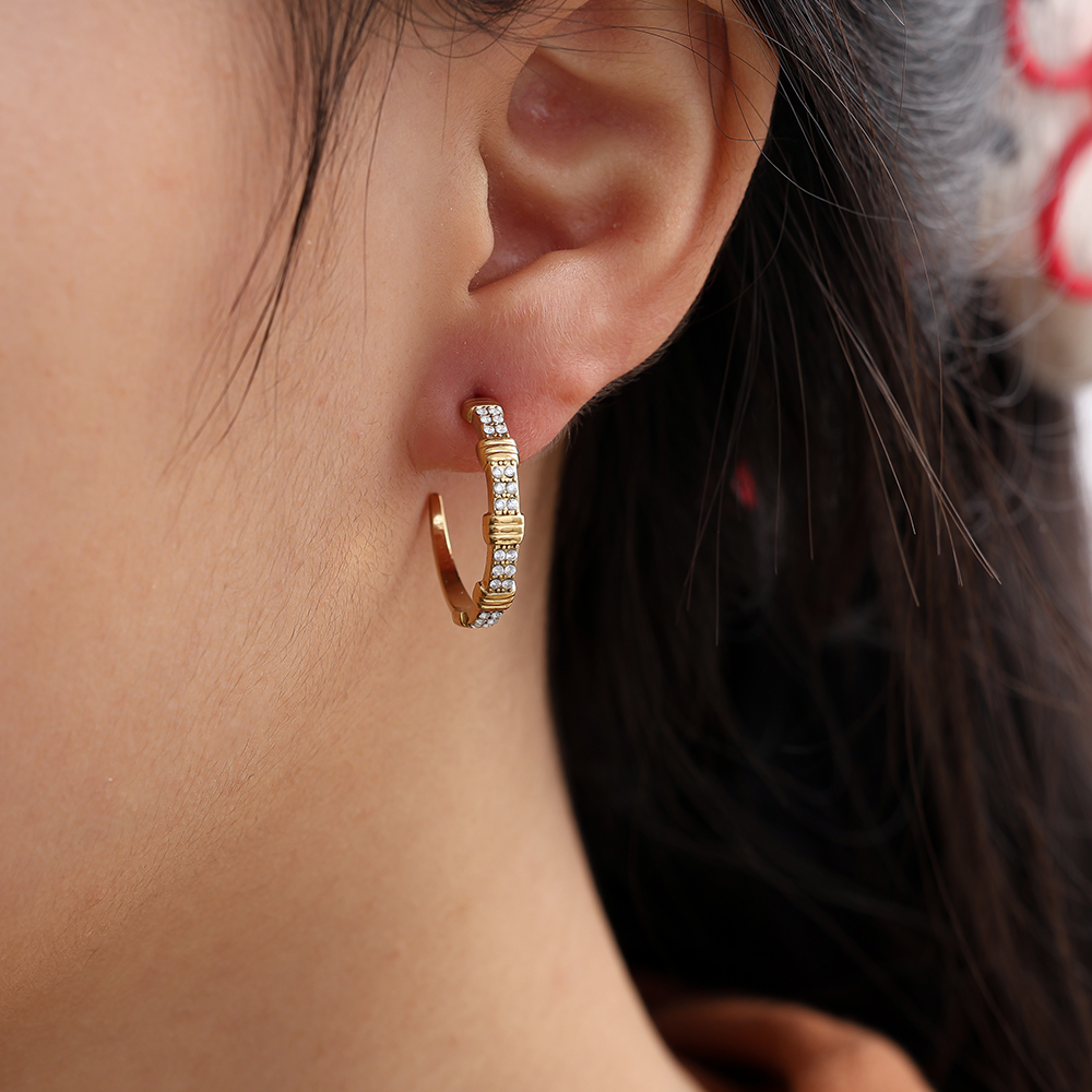 2cm Little Brikes Diamond Half Hoop Edelstahl Ohrringe   