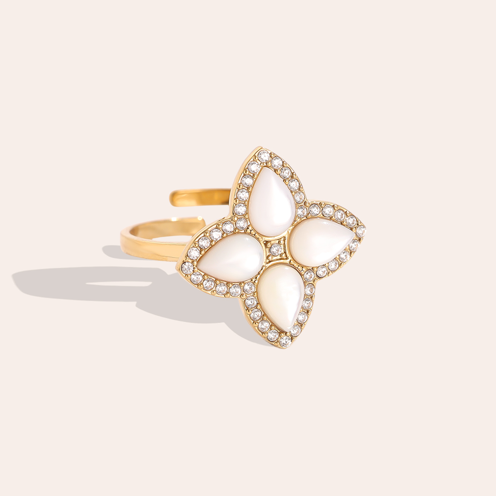 Diamond Luckly Flower Edelstahl Ring       