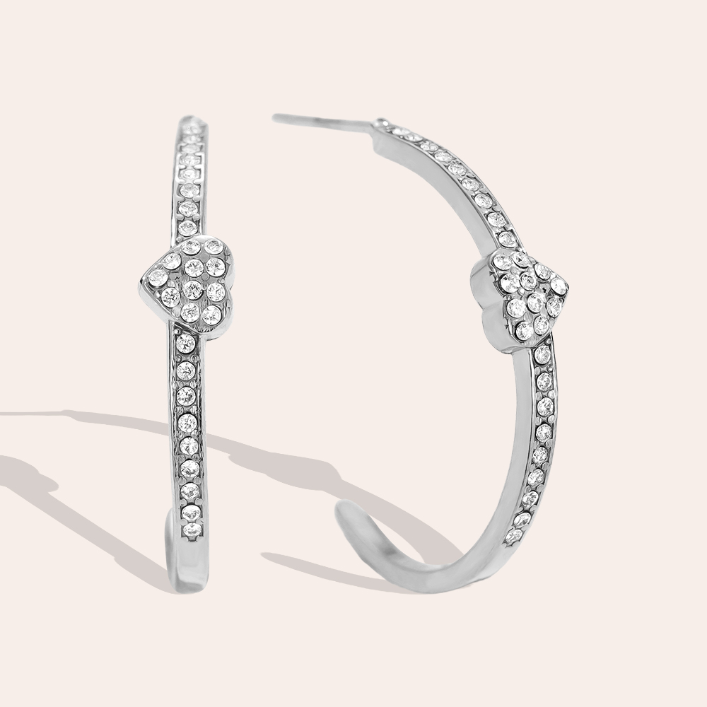 2cm Heart In Diamond Hoop Edelstahl Ohrringe          