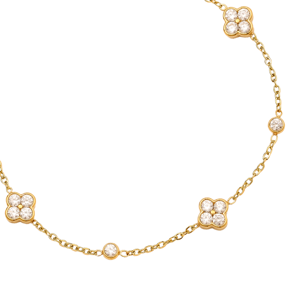 17cm Feines Zirkonia Kleeblatt Edelstahl Armband 