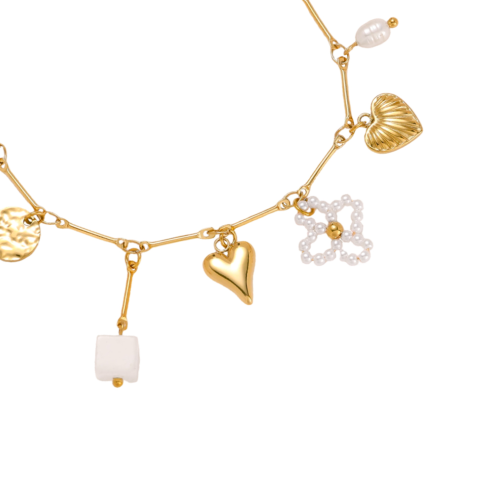 17cm Herz und Blume Edelstahl Armband  