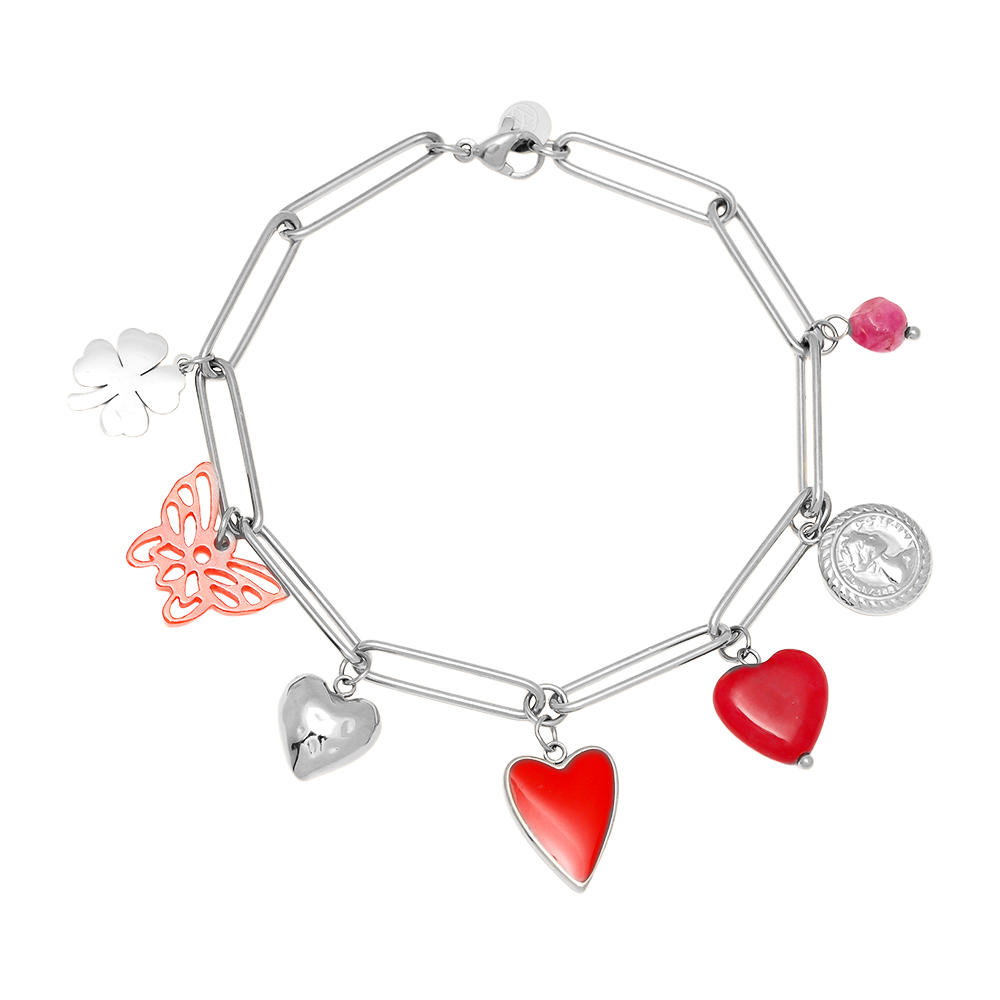 21cm Red Charms Edelstahl Armband 