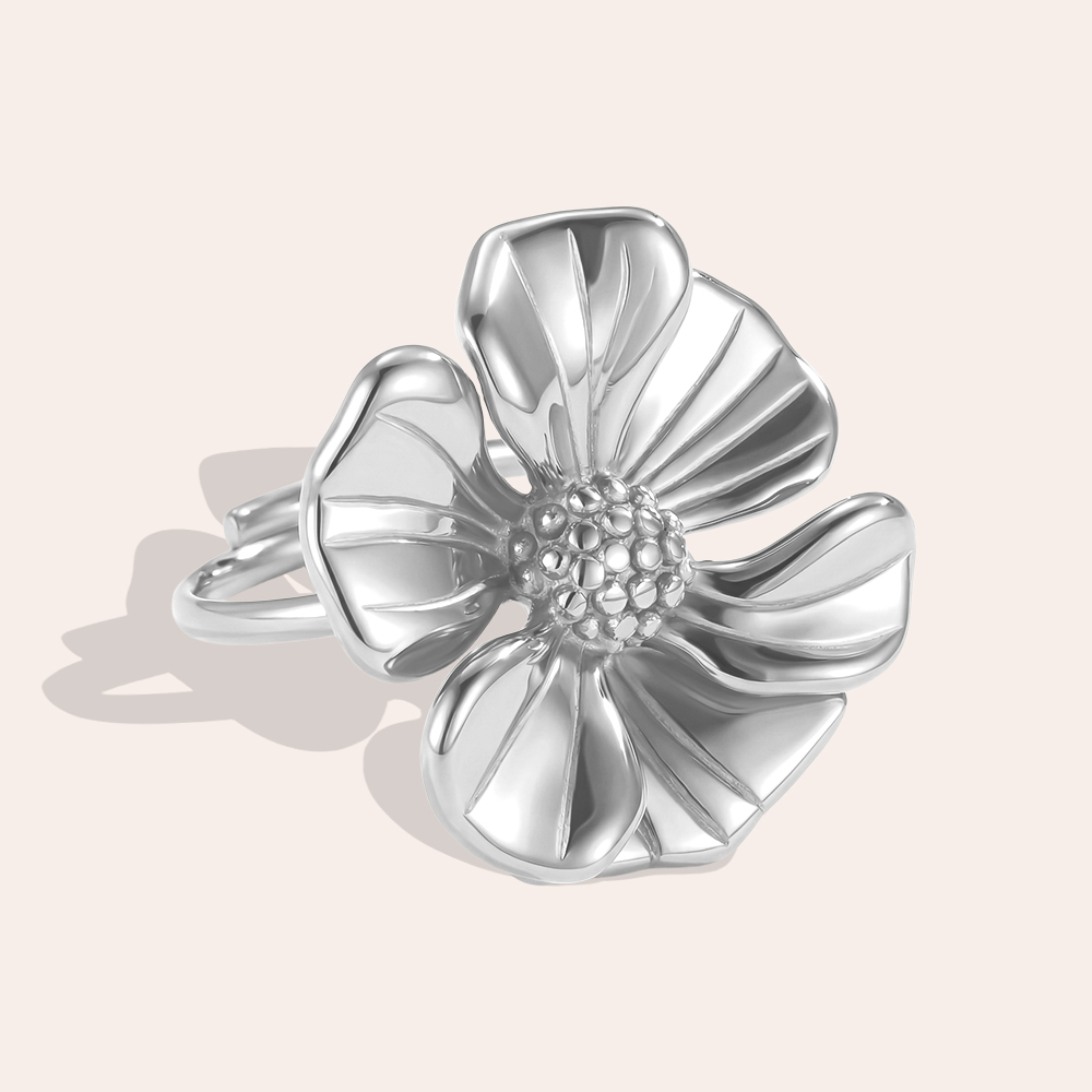 Verstellbarer schöne Blumen Edelstahl Ring        