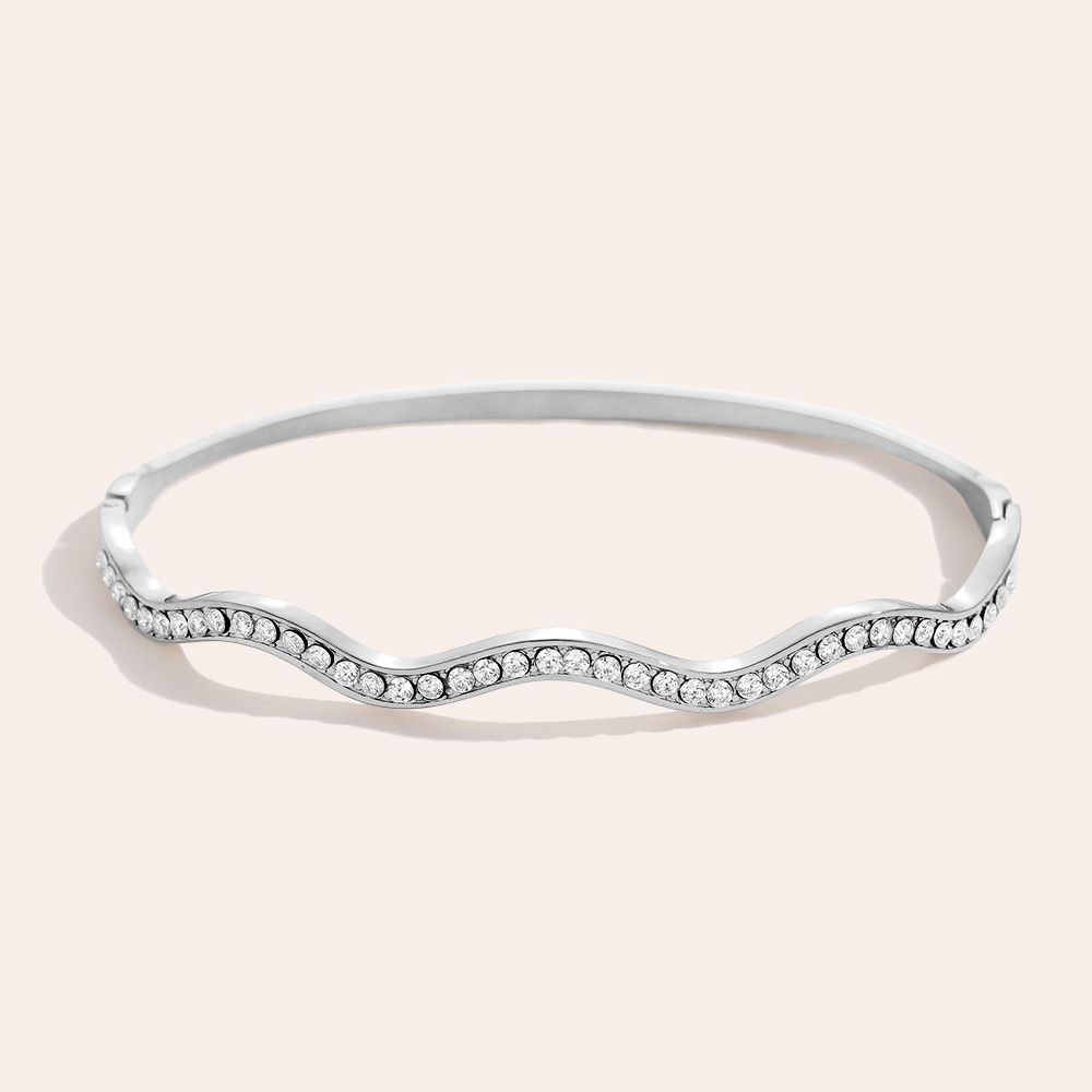 6.3cm Diameter Nice Diamonds Wave Edelstahl Armreif        