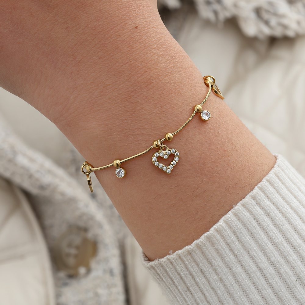 17cm Heart And Diamond Heart Edelstahl Armkette    