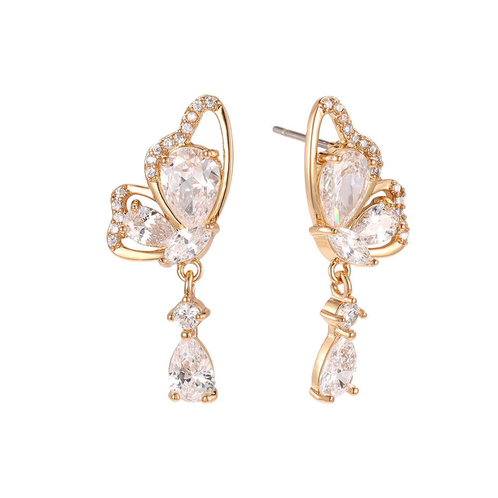 Vergoldete Ohrringe 26mm Zirkonia Schmetterling