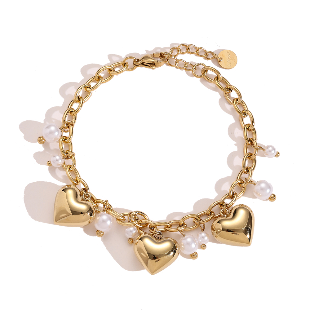 17cm Hearts With Pearl Edelstahl Armkette      