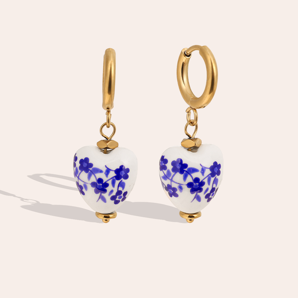 1.2*3.2cm Herz Keramik Edelstahl Ohrringe   