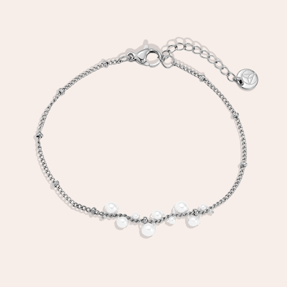 17cm Pearl Dots Edelstahl Armband   