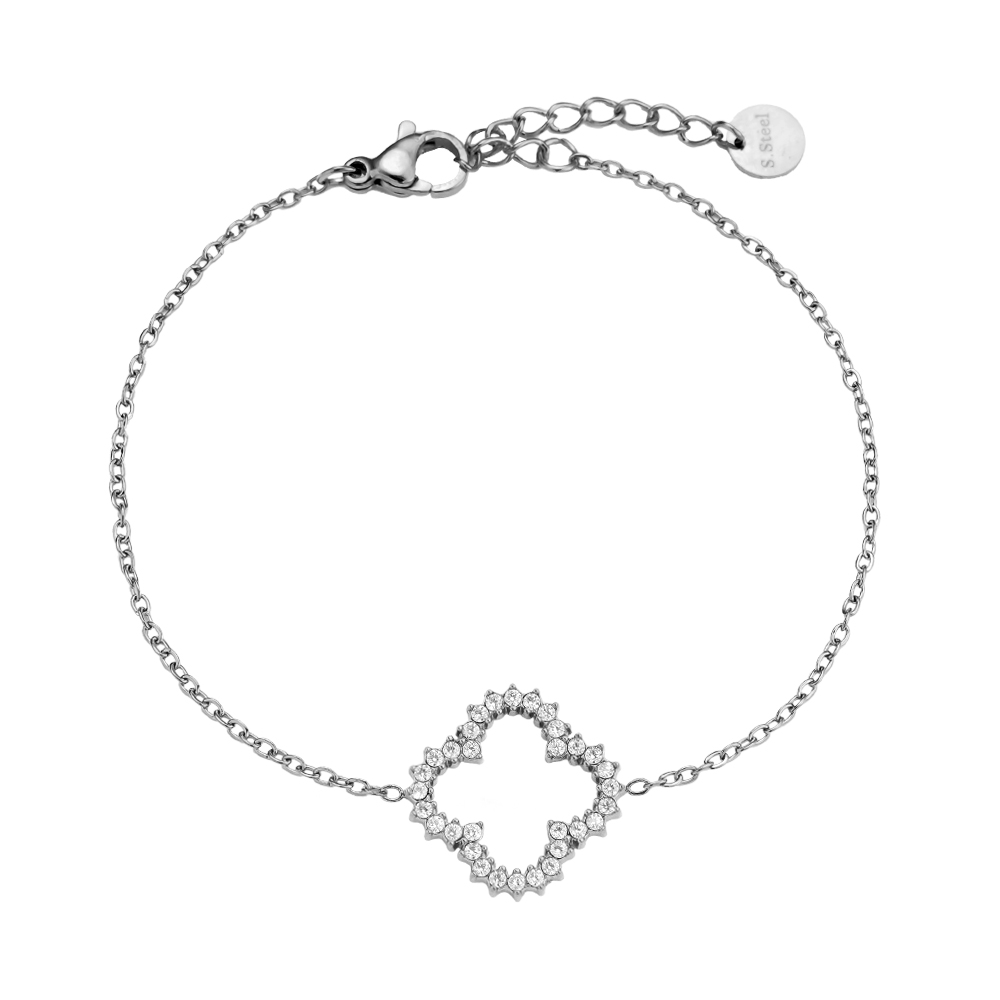 17cm Diamond Lucky Flower Edelstahl Armband   