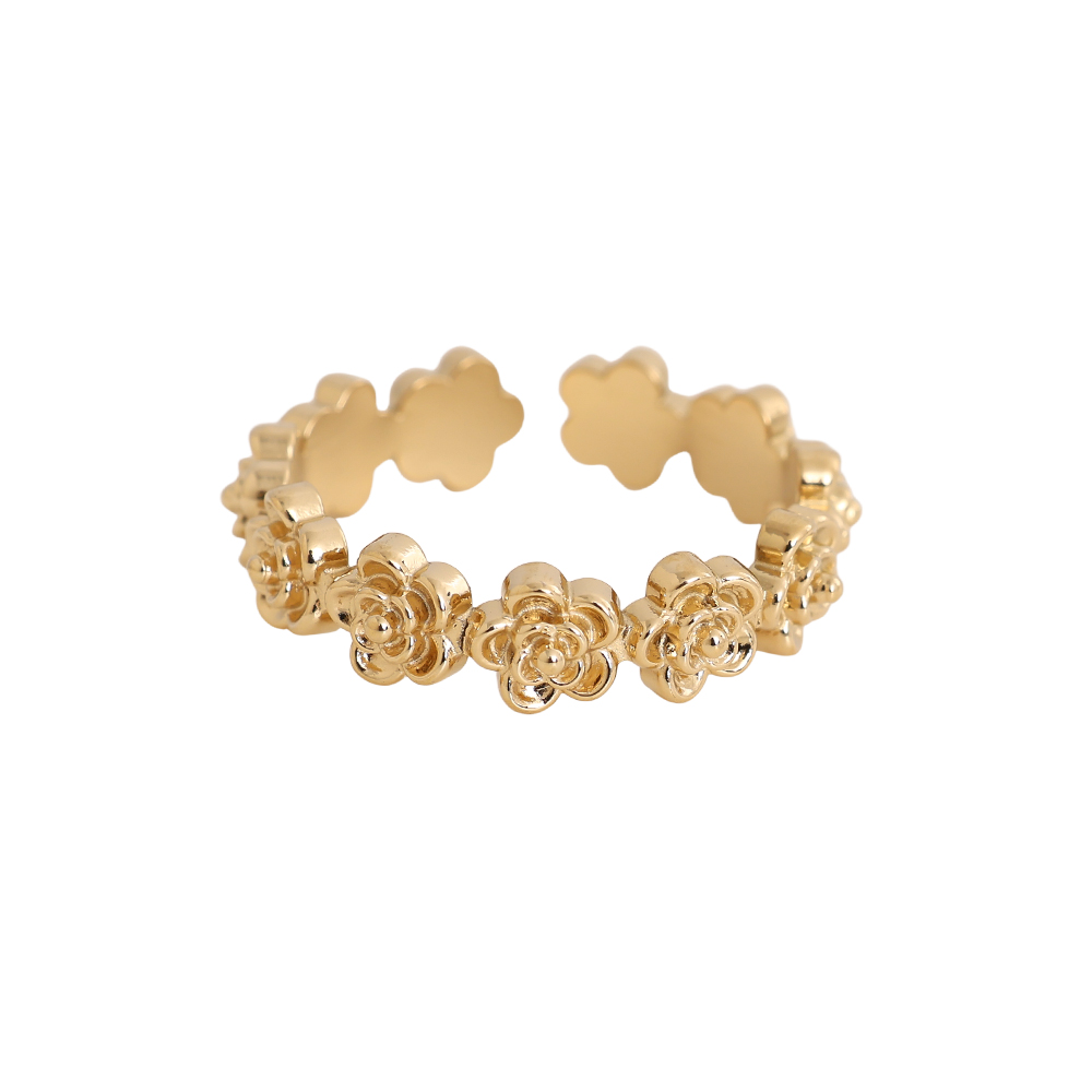 Verstellbarer viele kleine Blumen Edelstahl Ring     