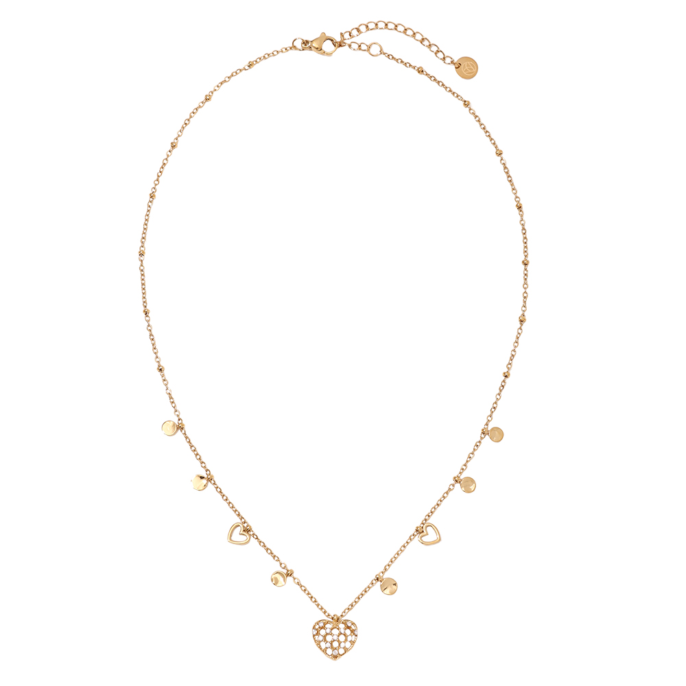 40cm Netz Herz Strassstein Charm Edelstahl Halskette 