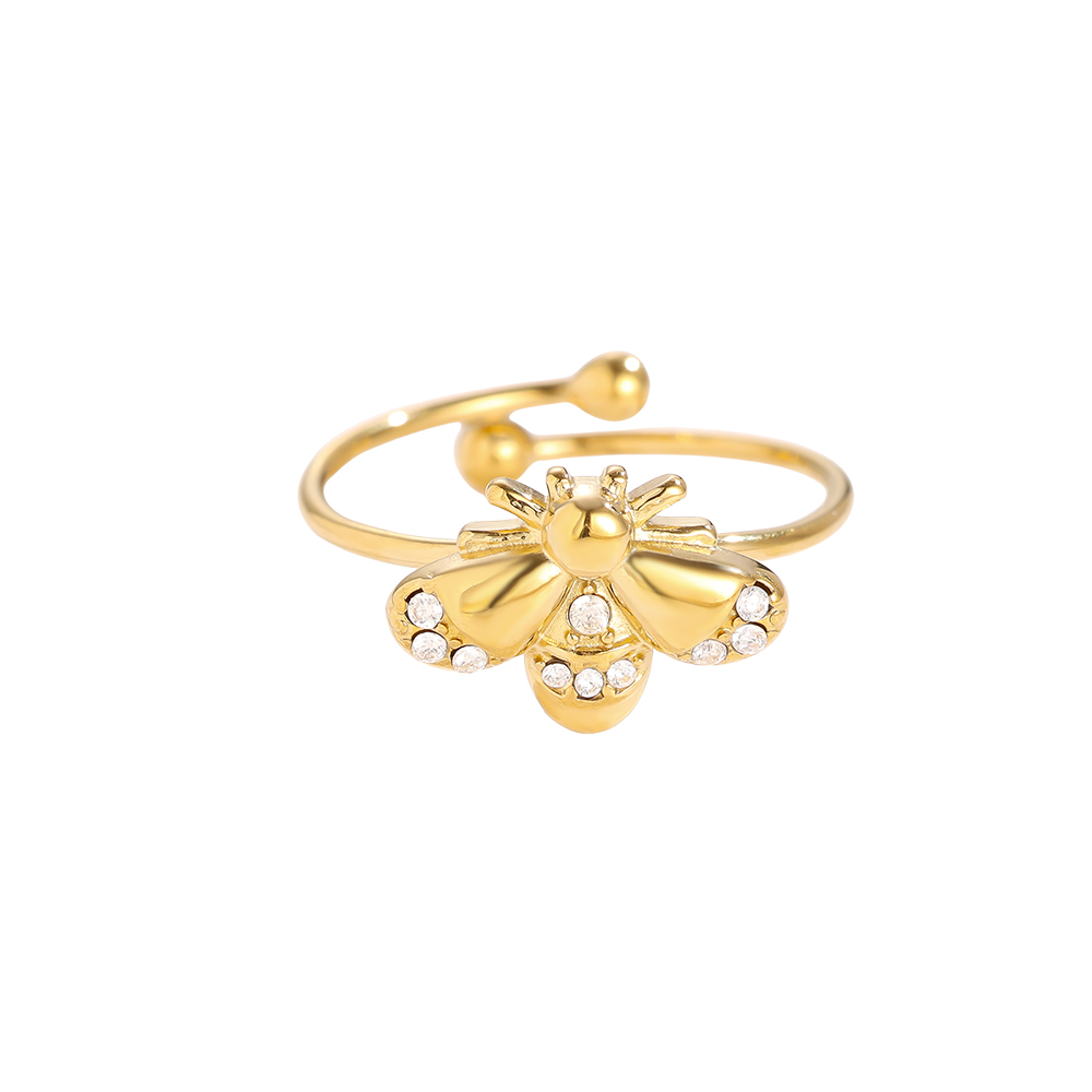 Verstellbarer Strassstein Bienen Edelstahl Ring