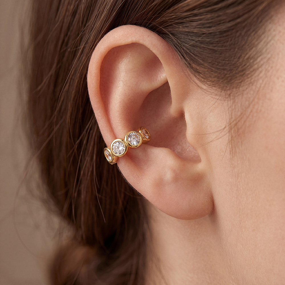 Vergoldete Ear-cuffs 14mm groß Runde Zirkonia  