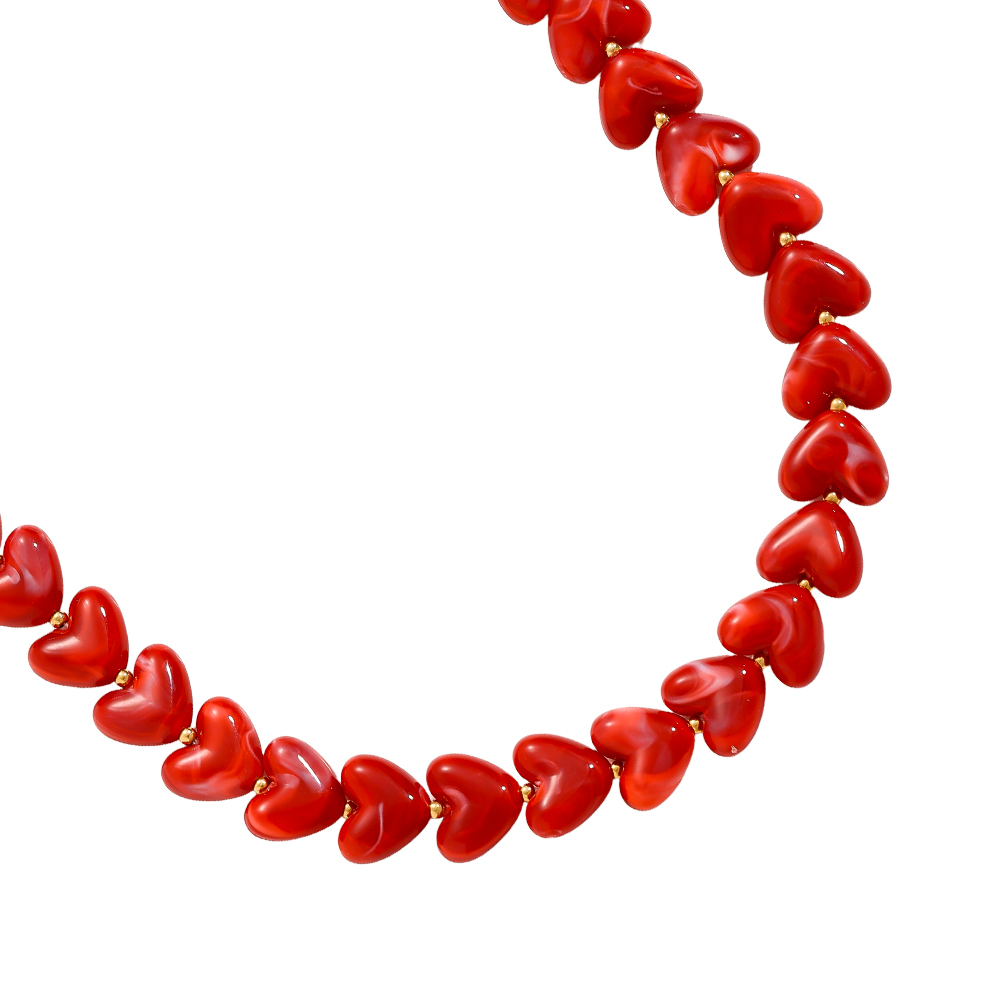 42cm Red Acrylic Heart Chain Edelstahl Halskette   