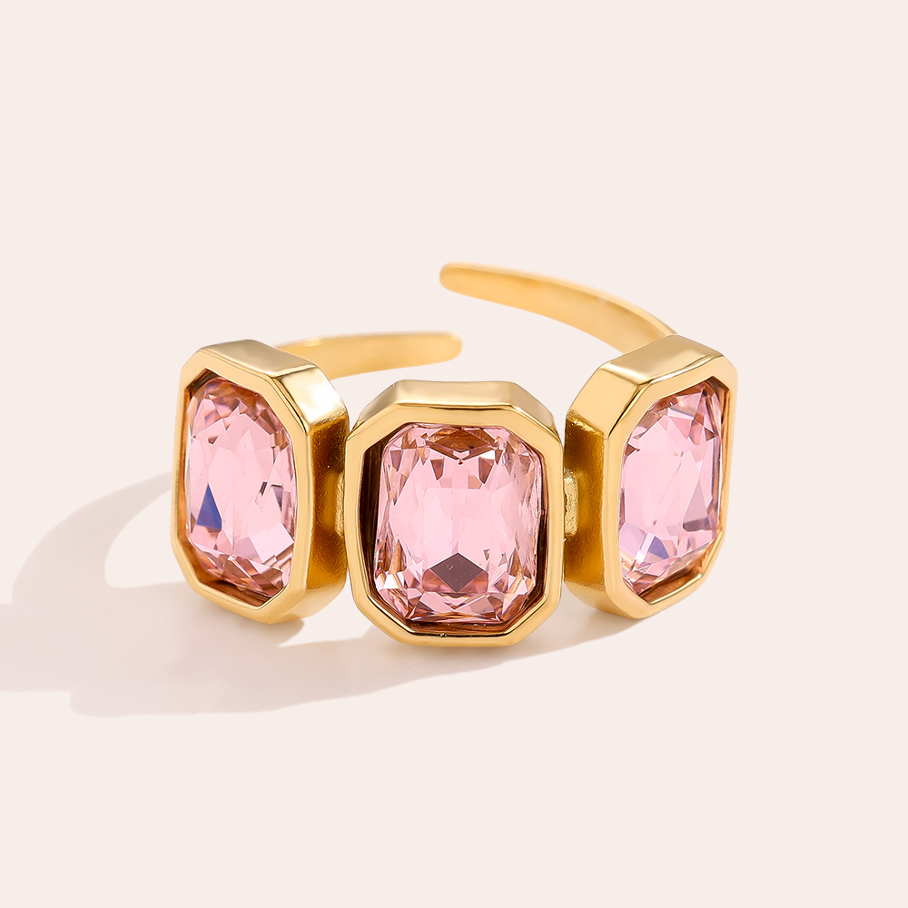 Verstellbarer offener Glasstein Edelstahl Ring 