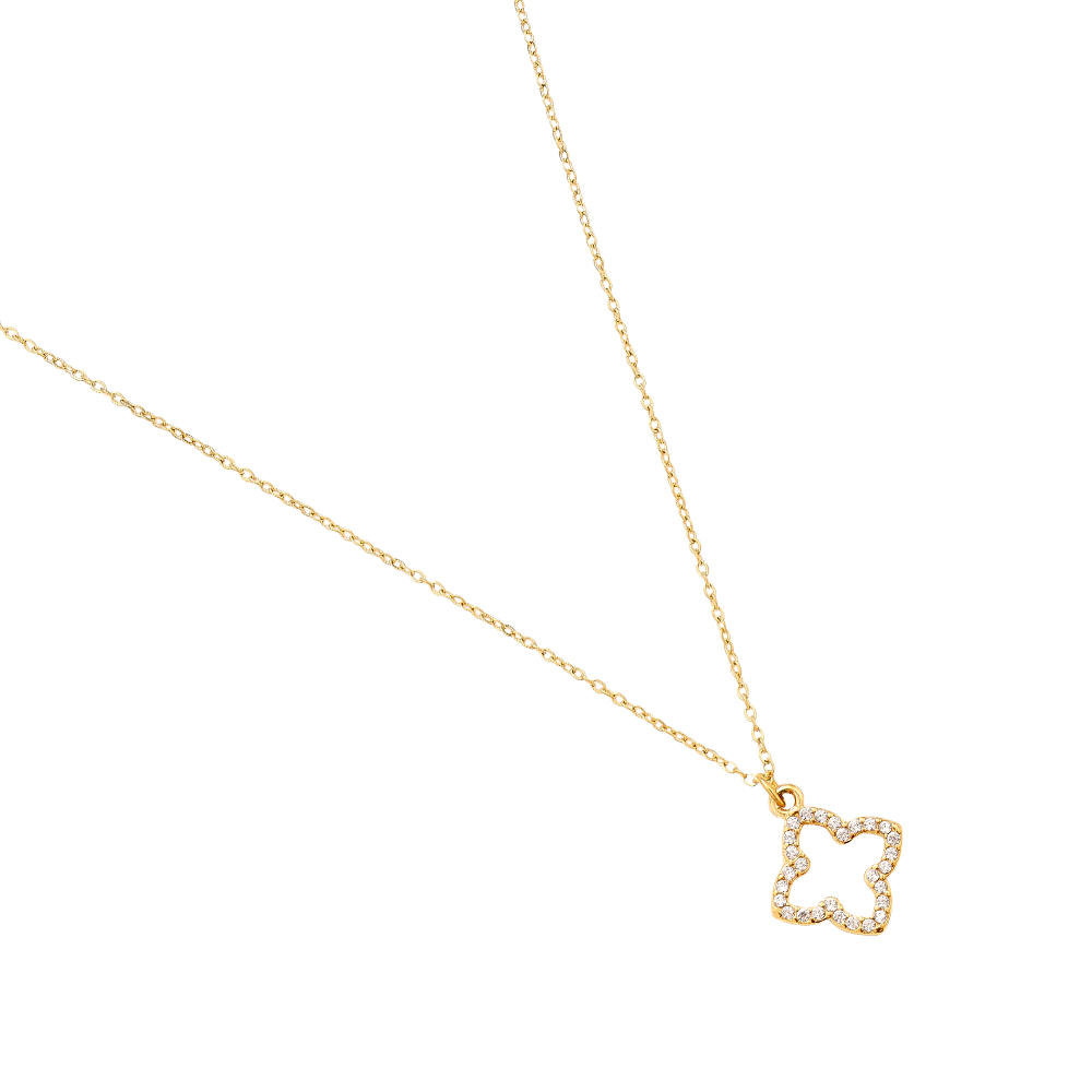 40cm Classic Diamond Lucky Flower Edelstahl Halskette  