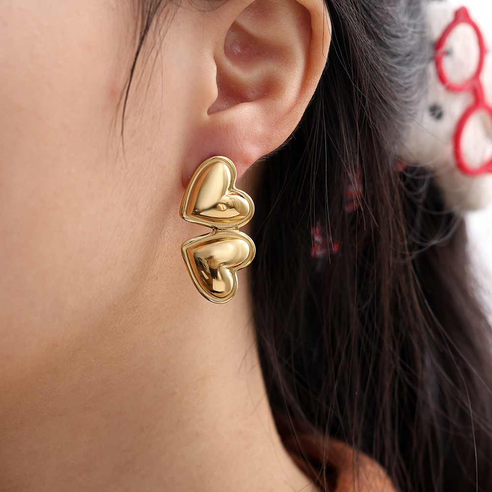 17*35mm Two Hearts Edelstahl Ohrringe            