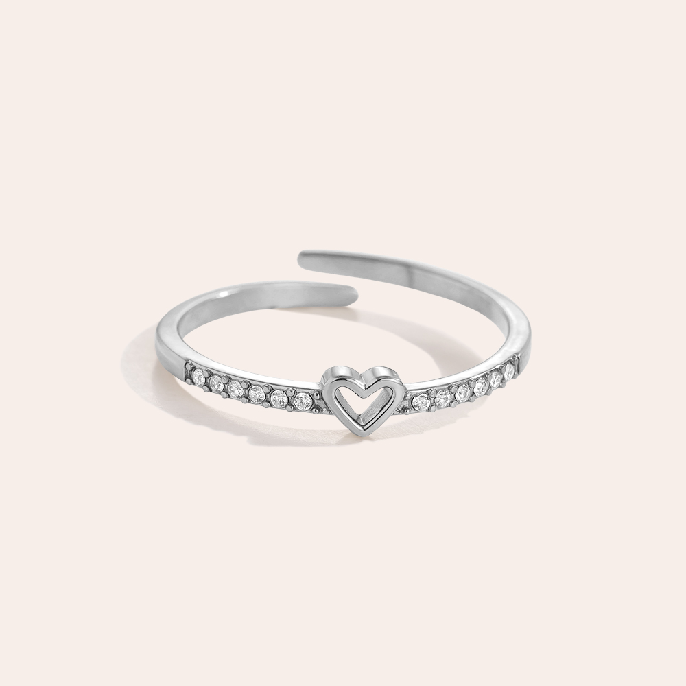 Small Heart In Diamonds Edelstahl Ring    
