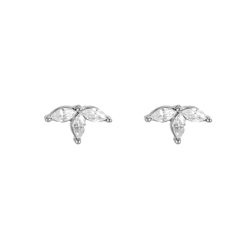 8mm Zirkonia Blatt Edelstahl Ohrringe      