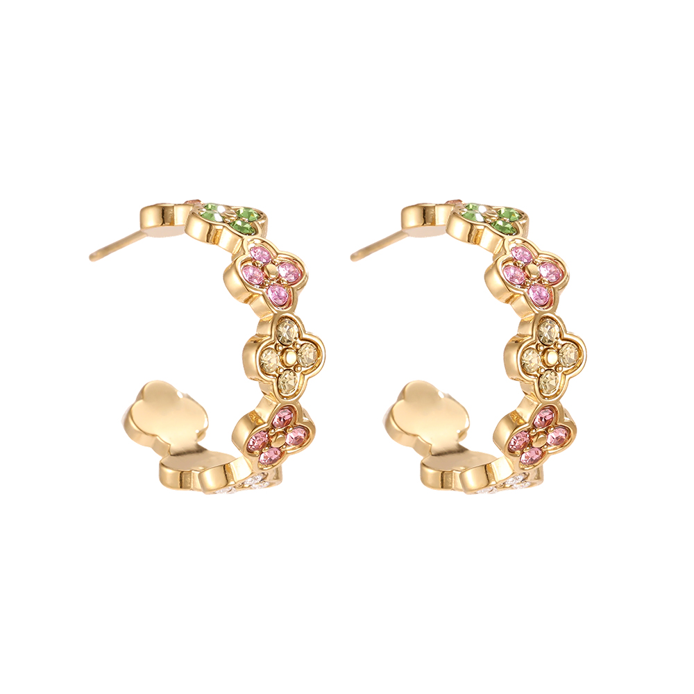 Edelstahl Ohrringe 2.5cm Diamond Lucky Flower Hoop