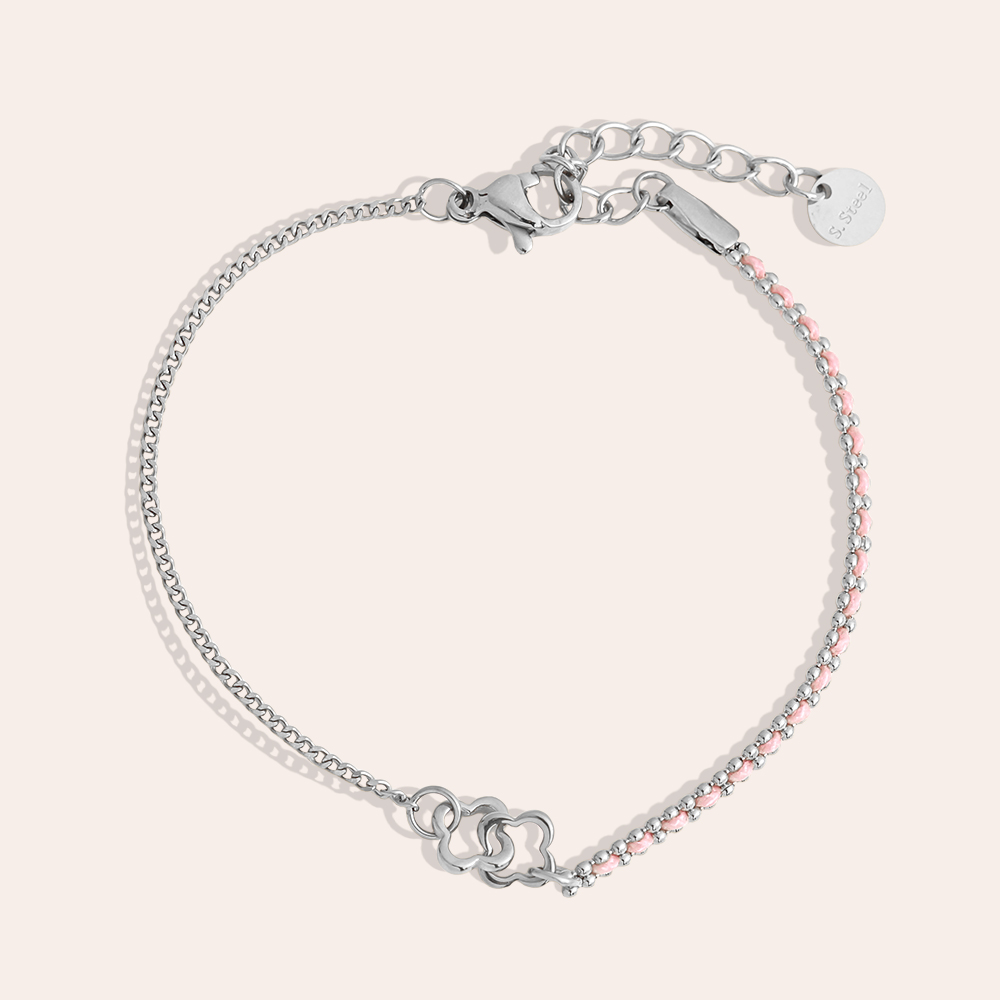 16cm zwei Schlichte Blumen Edelstahl Armkette       