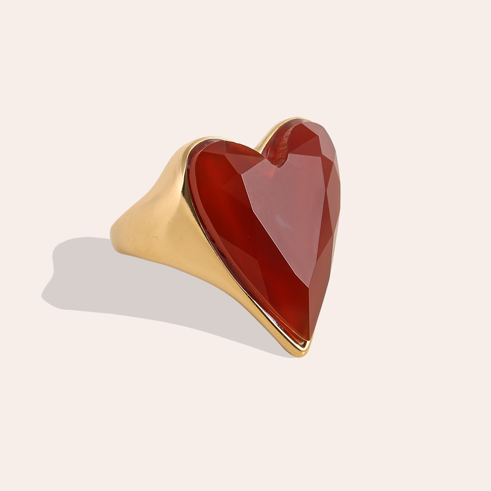 Red Carnelian Heart Edelstahl Ring      