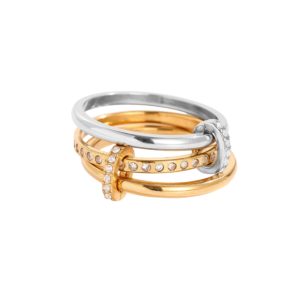Three Layer Gold And Silver Diamond Ring Set With Lock Edelstahl Ring         