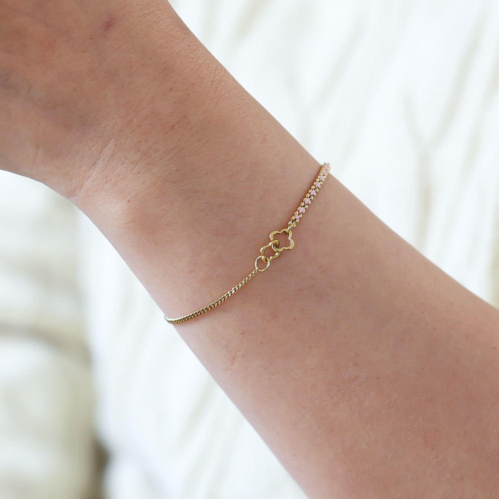 16cm zwei Schlichte Blumen Edelstahl Armkette       