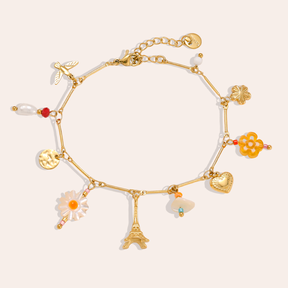 17cm Turm Blume und Herz Edelstahl Armband    