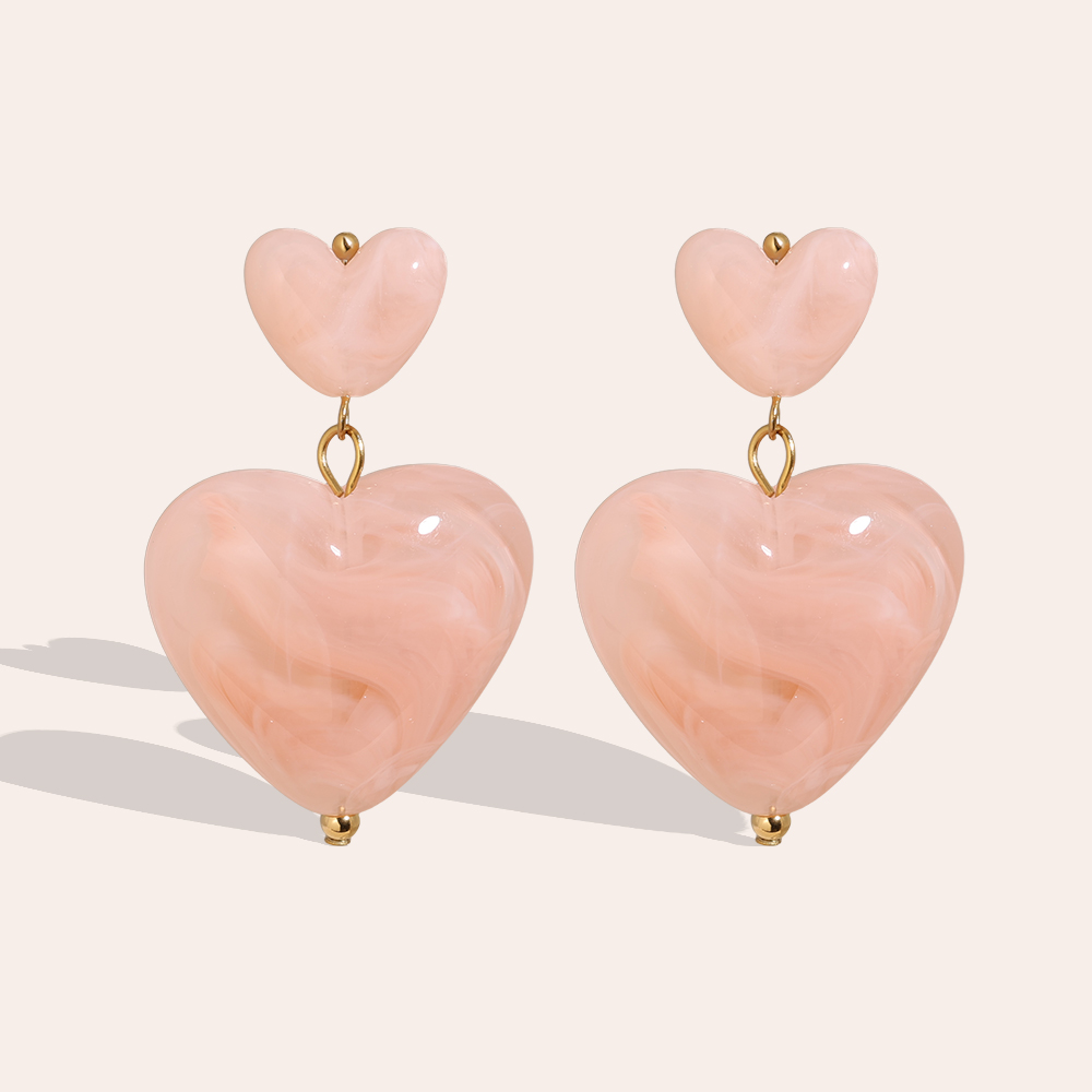 45mm Acrylic Two Hearts Edelstahl Ohrringe      