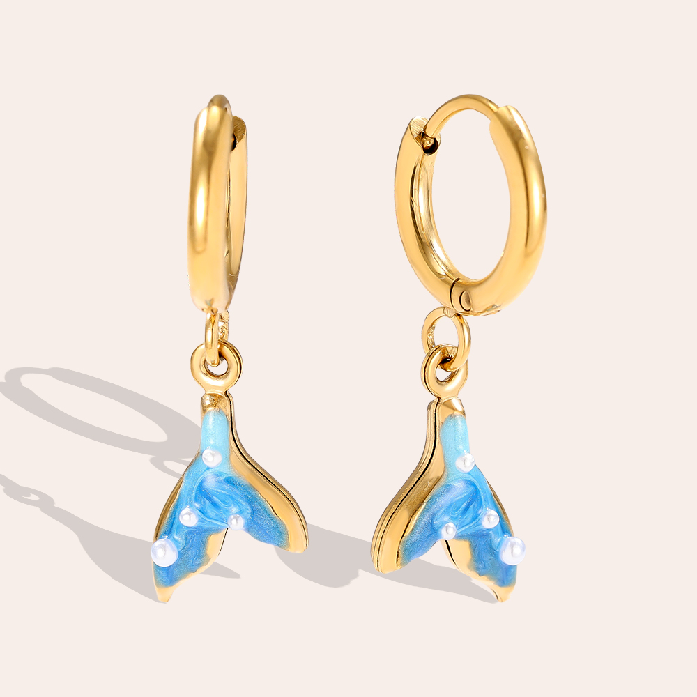 0.8*2.6cm blau Fischschwanz Edelstahl Ohrringe   