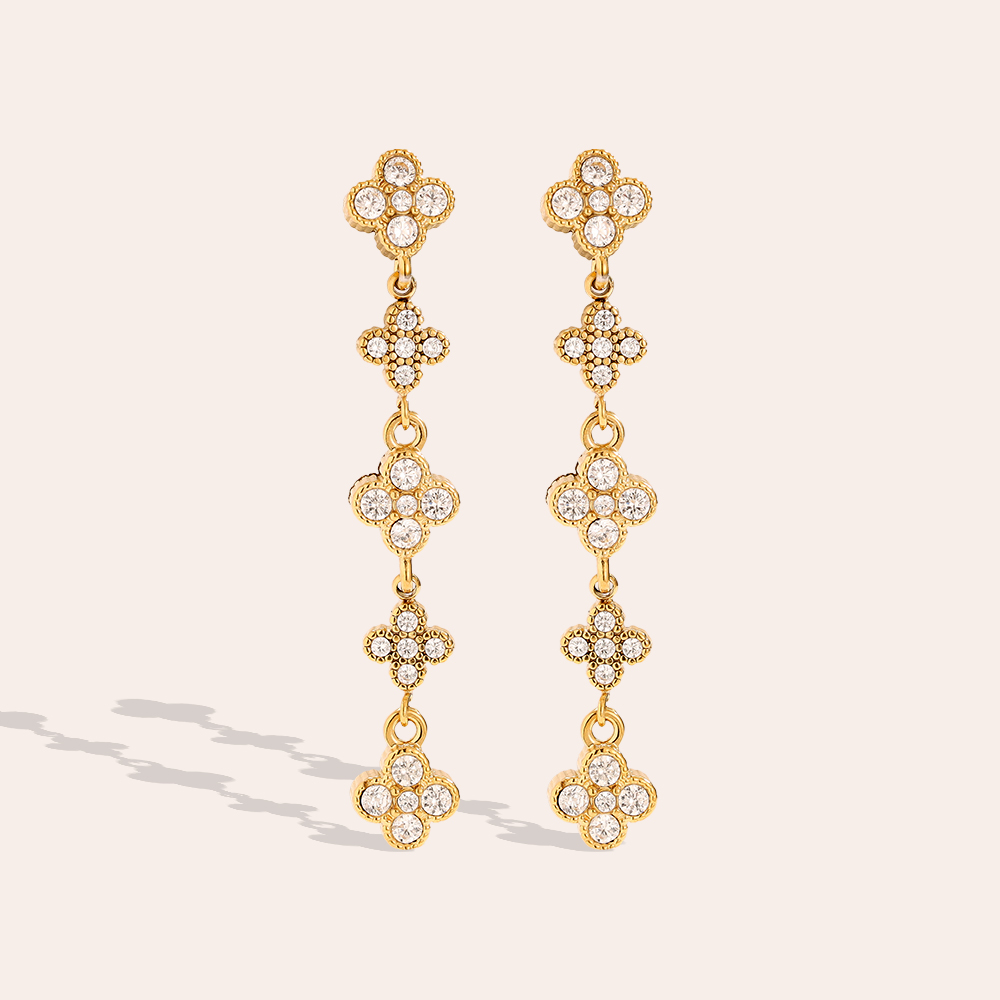 4.5cm Diamond Flower Chain Edelstahl Ohrringe      