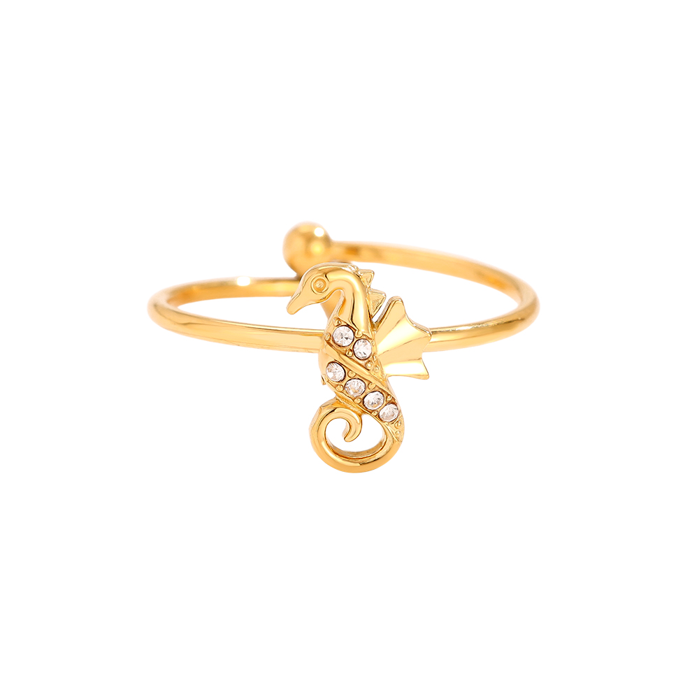 Diamond Sea Horse Edelstahl Ring            