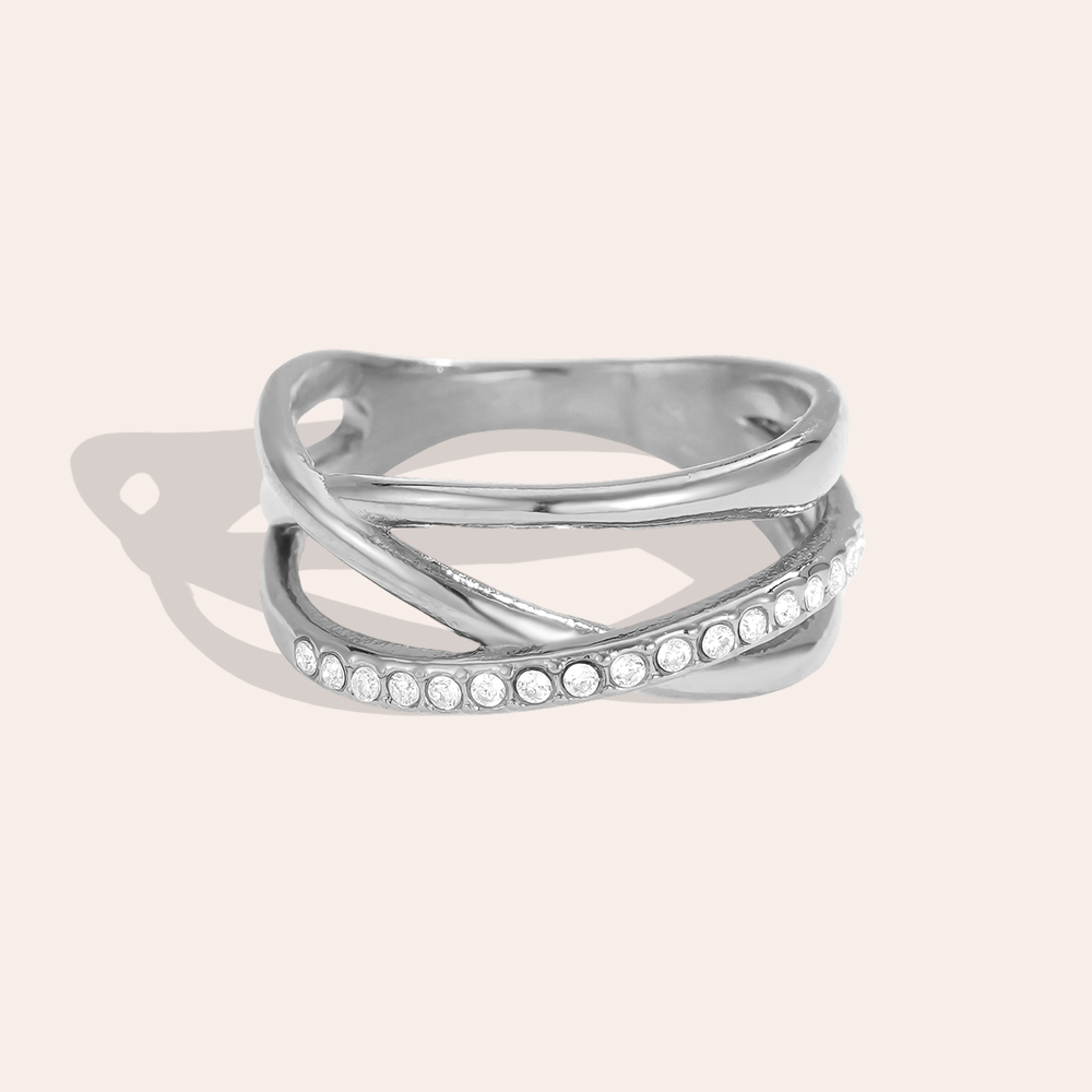 Gekreuzter Strassstein Edelstahl Ring
