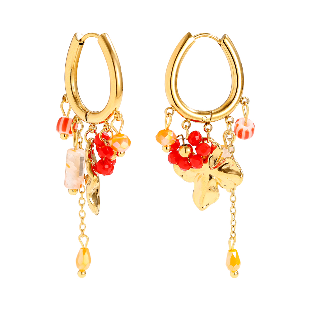 5*1.8cm Blumen und bunte kleine Perlen Edelstahl Ohrringe   