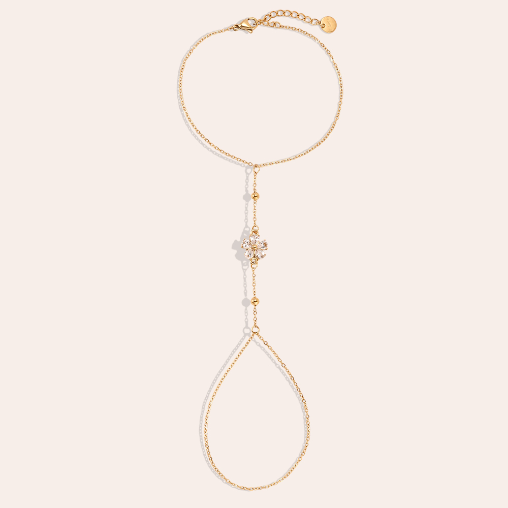 17cm Zirkonia Blume Handkette Edelstahl Armband    