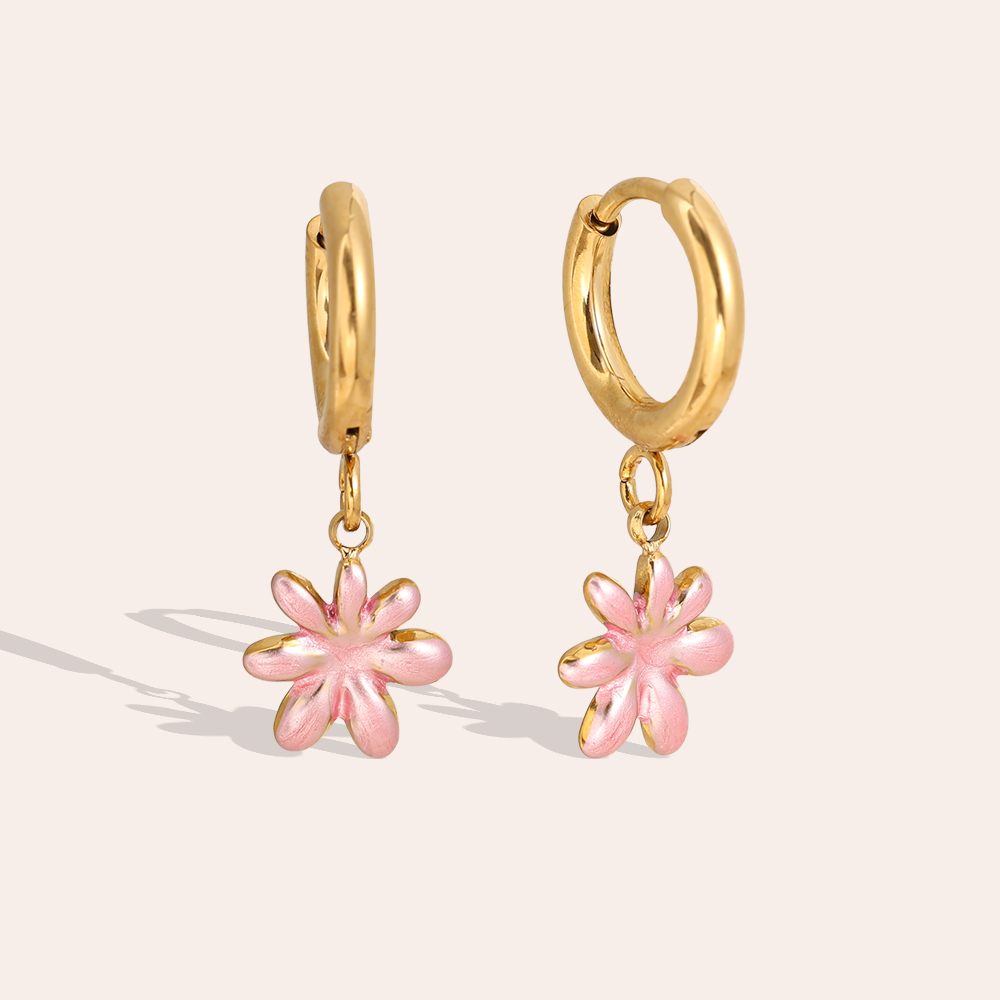 1.2*2.6cm rosa Blumen Edelstahl Ohrringe