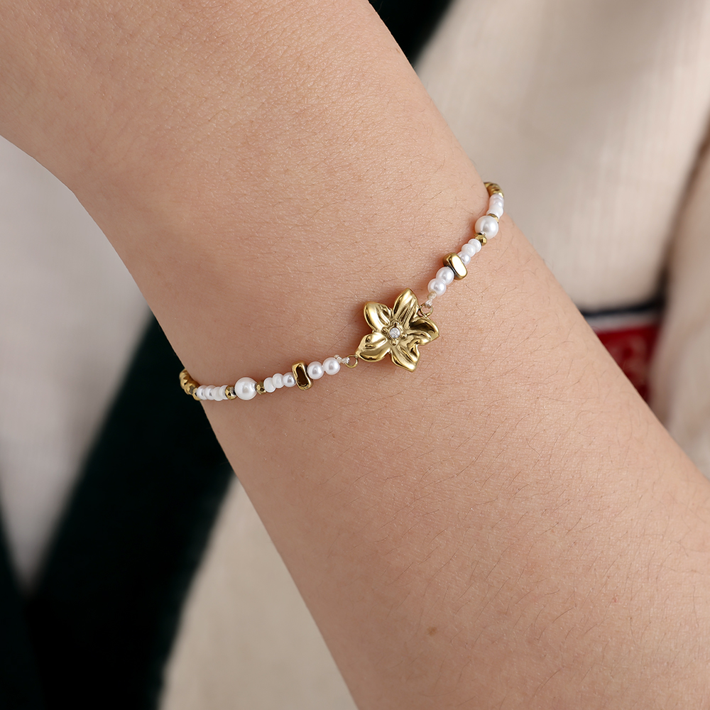 17cm Nice Flower And Pearl Edelstahl Armkette     