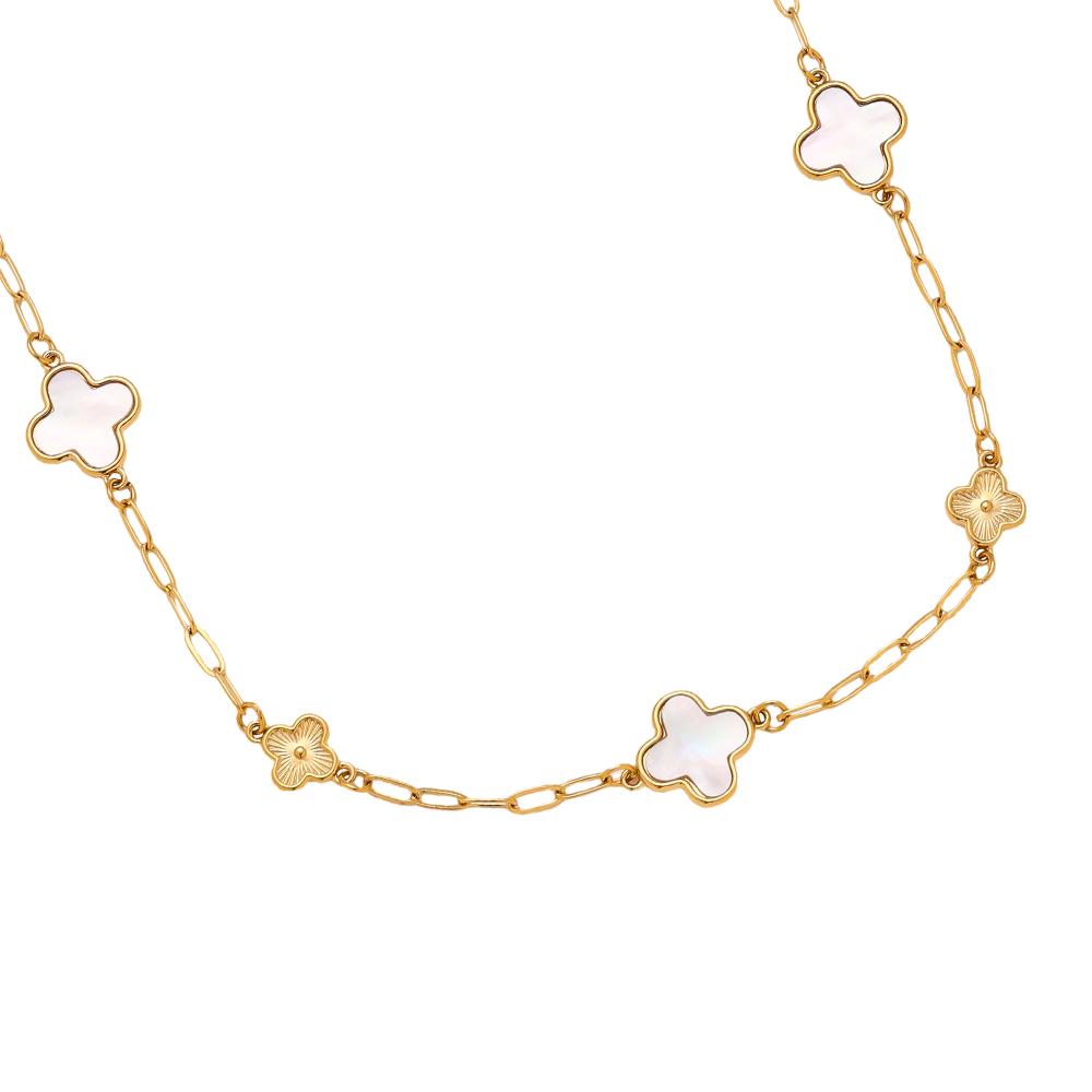 42cm Perlmutt Kleeblatt Edelstahl Halskette