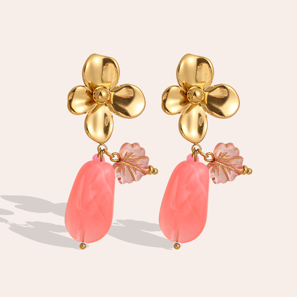 55mm Flower With Acrylic Charms Edelstahl Ohrringe     